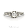 Vintage Design With .38CT Round Brilliant Cut Diamond Solitaire And Diamond Accented Sides In 14KT White Gold - Thumbnail 1
