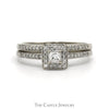 Diamond Bridal Set .38CTTW With .16CT Princess Cut Center With Halo And Diamond Sides In 14KT White Gold - Thumbnail 1