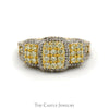 Triple Fancy Light Yellow Diamond Cluster Ring with Diamond Halo and Accented Sides in 14k Yellow Gold - Thumbnail 1