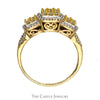 Triple Fancy Light Yellow Diamond Cluster Ring with Diamond Halo and Accented Sides in 14k Yellow Gold - Thumbnail 2