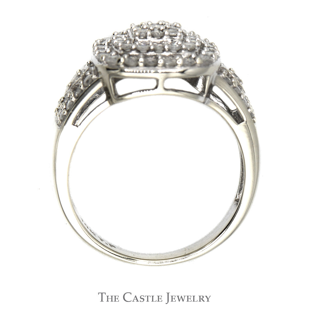 Square Shaped 1cttw Diamond Cluster Engagement Ring with Accented Sides in 10k White Gold