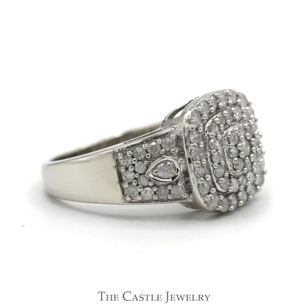 Square Shaped 1cttw Diamond Cluster Engagement Ring with Accented Sides in 10k White Gold