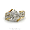 1cttw Snowflake Diamond Cluster Ring with Accented Sides in 10k Yellow Gold Bypass Mounting - Thumbnail 1