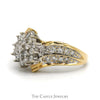 1cttw Snowflake Diamond Cluster Ring with Accented Sides in 10k Yellow Gold Bypass Mounting - Thumbnail 3