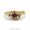 Marquise Cut Ruby Ring with Diamond Cluster Accents in 14k Yellow Gold - Thumbnail 1