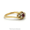 Marquise Cut Ruby Ring with Diamond Cluster Accents in 14k Yellow Gold - Thumbnail 3
