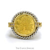 1996 Gibraltar 1/25 Crown Rose Design Coin Ring with Rope Bezel and Diamond Accents in 14k Yellow Gold - Thumbnail 1