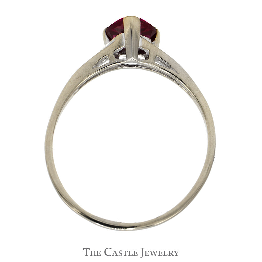 Trillion Cut Synthetic Ruby Ring with Channel Set Diamond Accents in 14k White Gold