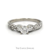 Three Stone Diamond Engagement Ring with Accented Twisted Sides in 14k White Gold - Thumbnail 1
