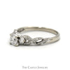 Three Stone Diamond Engagement Ring with Accented Twisted Sides in 14k White Gold - Thumbnail 3