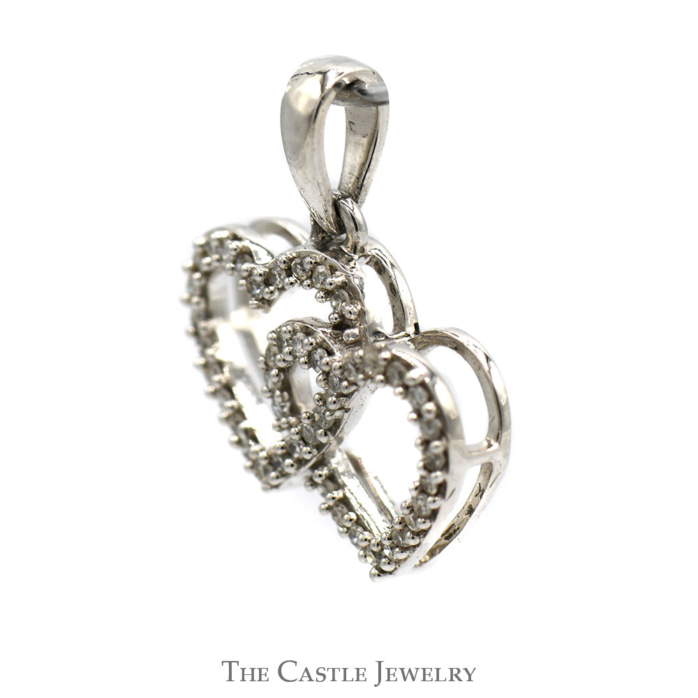 Double Open Heart Diamond Pendant in 10k White Gold