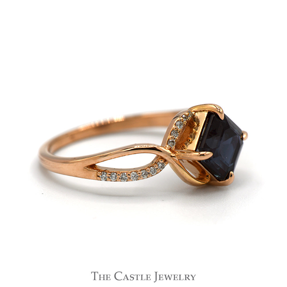 Square Cut Alexandrite Ring with Diamond Accented Split Shank Sides in 14k Rose Gold