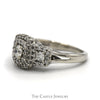 1cttw Three Stone Diamond Ring with Double Halo and Split Shank Sides in 10k White Gold - Thumbnail 3