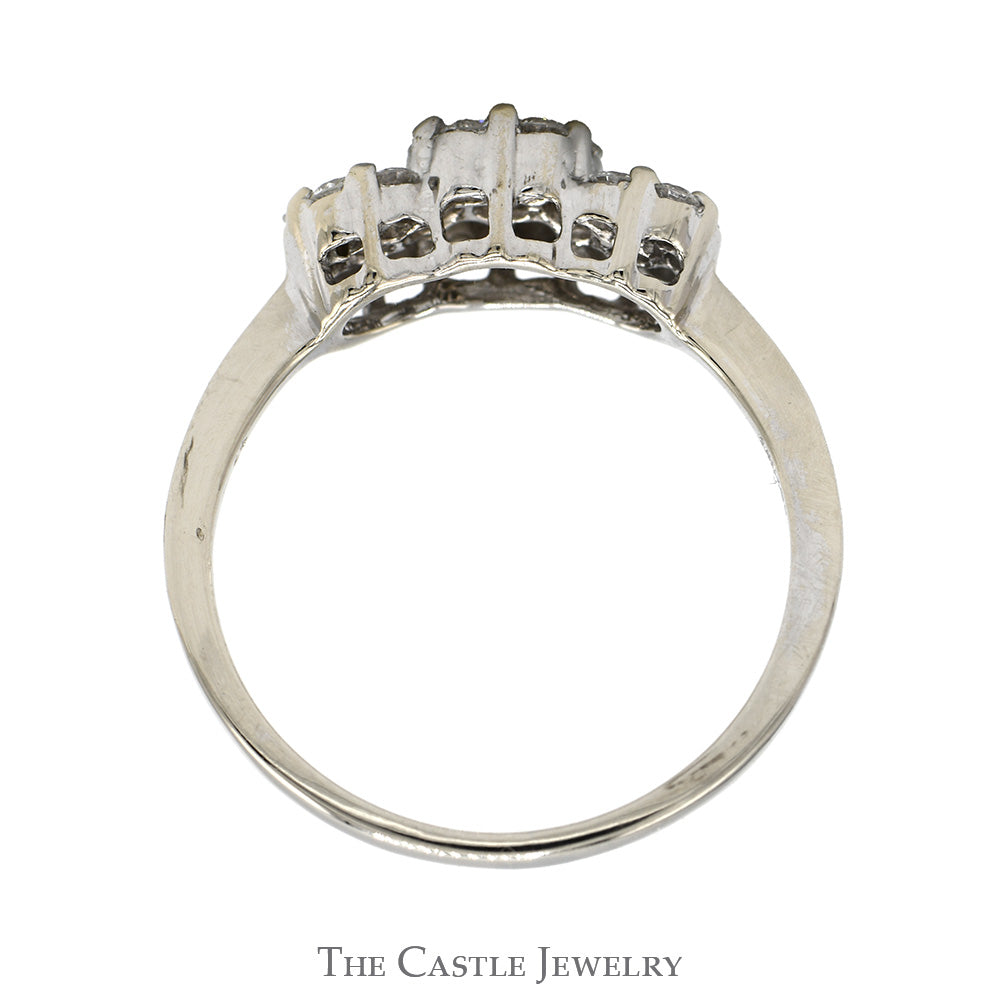 1/2cttw Triple Flower Diamond Cluster Ring in 14k White Gold