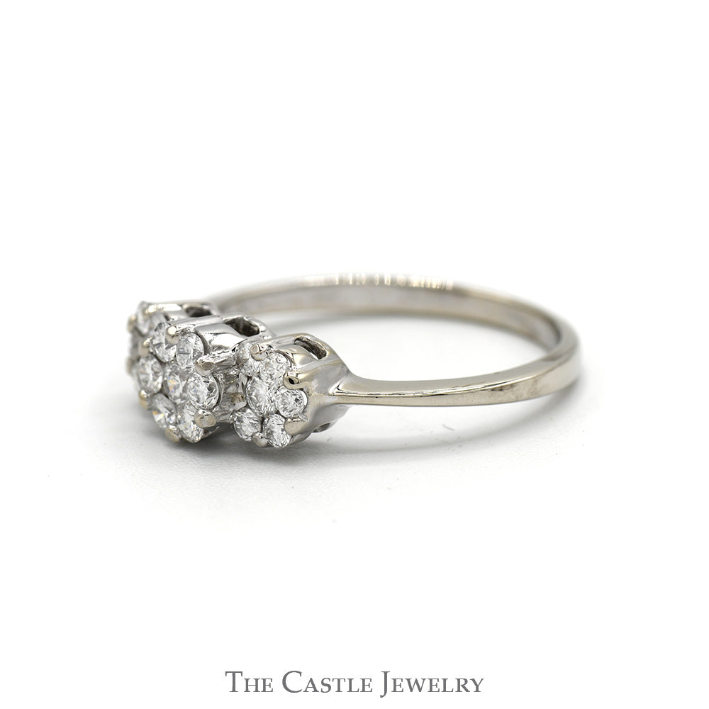 1/2cttw Triple Flower Diamond Cluster Ring in 14k White Gold