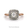 1cttw Round Diamond Solitaire Engagement Ring with Double Diamond Halo and Accented Sides in 10k Rose Gold - Thumbnail 1