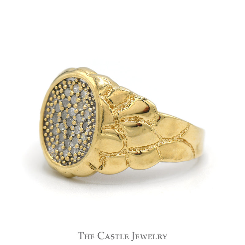 Oval Shaped Diamond Cluster Ring with Nugget Style Sides in 10k Yellow Gold