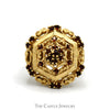 Antique Style Garnet Cluster Shield Ring in 14k Yellow Gold - Thumbnail 1