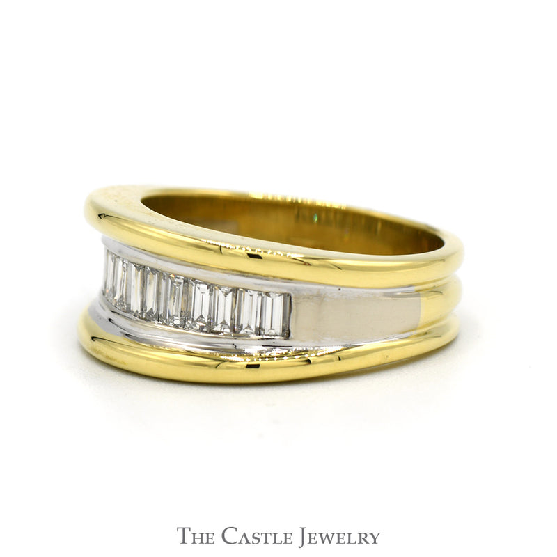 Two Toned Men's 1.25cttw Baguette Cut Diamond Band i n 18k Yellow & White Gold