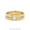 Bezel Set Diamond Solitaire Men's Ring with Channel Set Diamond Accents in 14k Yellow Gold - Thumbnail 1