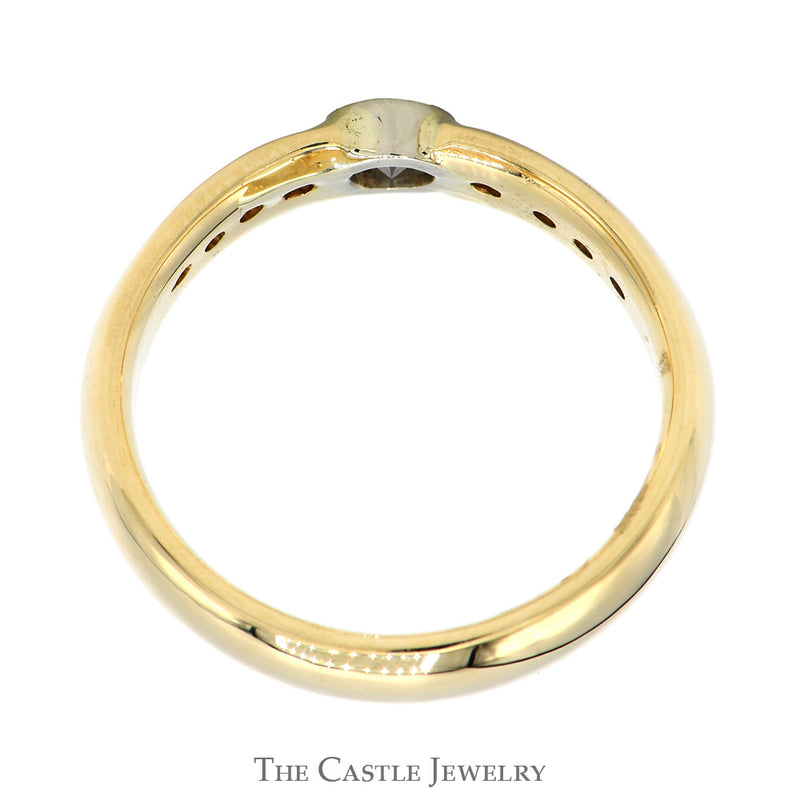 Bezel Set Diamond Solitaire Men's Ring with Channel Set Diamond Accents in 14k Yellow Gold