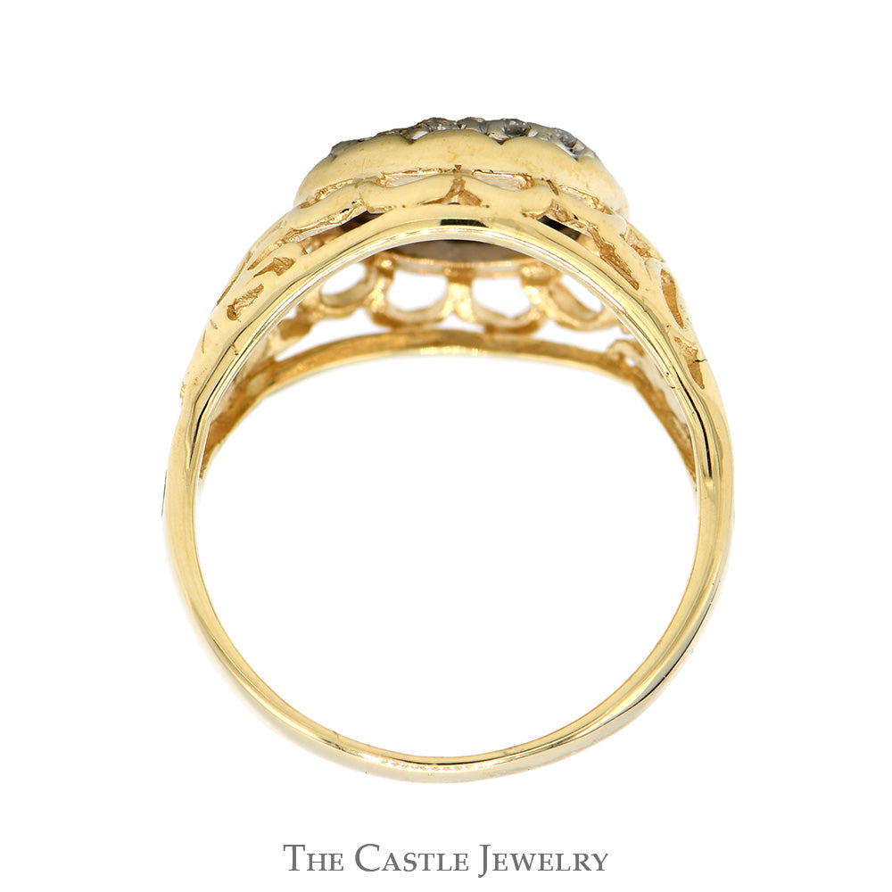 Women's 1/2cttw Round Diamond Kentucky Cluster Ring with Open Filigree Sides in 10k Yellow Gold