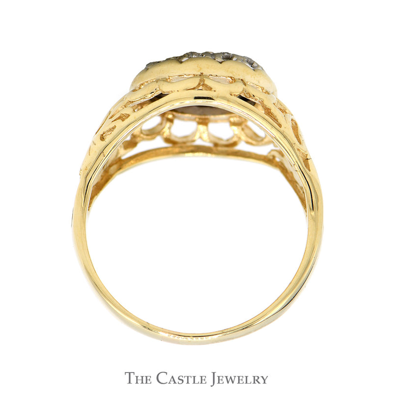 Women's 1/2cttw Round Diamond Kentucky Cluster Ring with Open Filigree Sides in 10k Yellow Gold