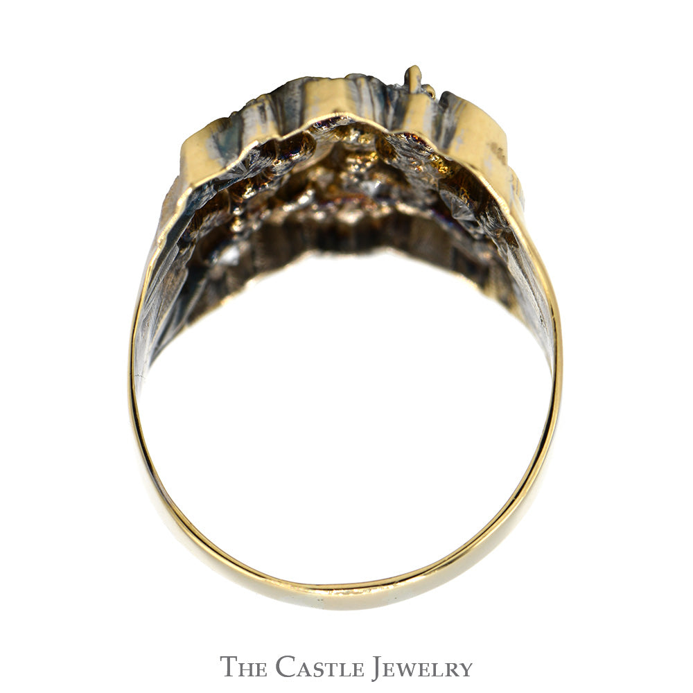 Nugget Style Ring with Cubic Zirconia Accents in 14k Two Tone White & Yellow Gold