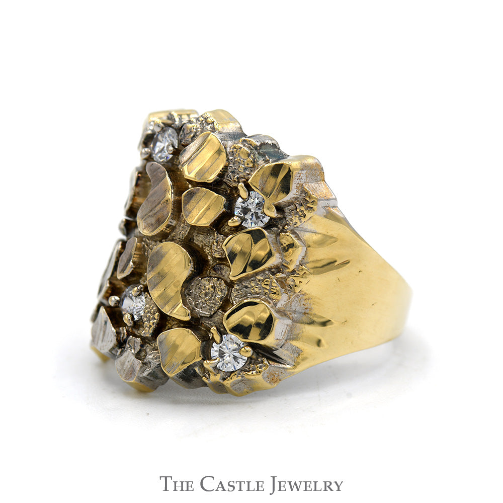 Nugget Style Ring with Cubic Zirconia Accents in 14k Two Tone White & Yellow Gold