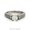 1cttw Round Diamond Solitaire with Diamond Accented Sides and Arthritic Shank in 14k White Gold - Thumbnail 1