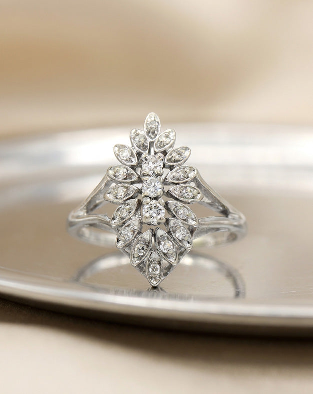 0.33ctw Marquise-Shape Diamond Cluster Ring with Split Shank in 14k White Gold