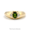 Oval Green Tourmaline Ring with Diamond Accents in 10k Yellow Gold - Thumbnail 1