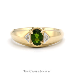 Oval Green Tourmaline Ring with Diamond Accents in 10k Yellow Gold