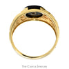 Oval Cut Black Onyx Ring with Diamond Accent and Nugget Textured Sides in 10k Yellow Gold - Thumbnail 2