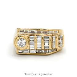 2cttw Round & Baguette Diamond Cluster Men's Ring in 14k Yellow Gold