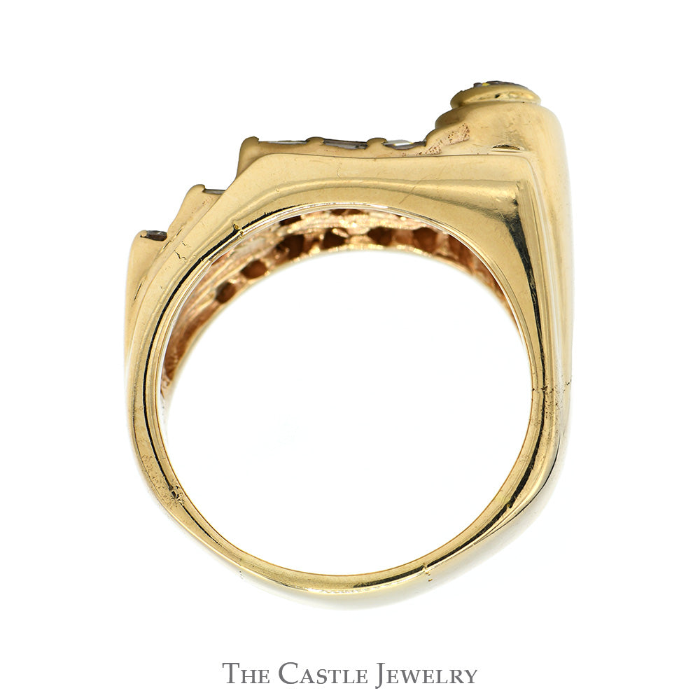 2cttw Round & Baguette Diamond Cluster Men's Ring in 14k Yellow Gold