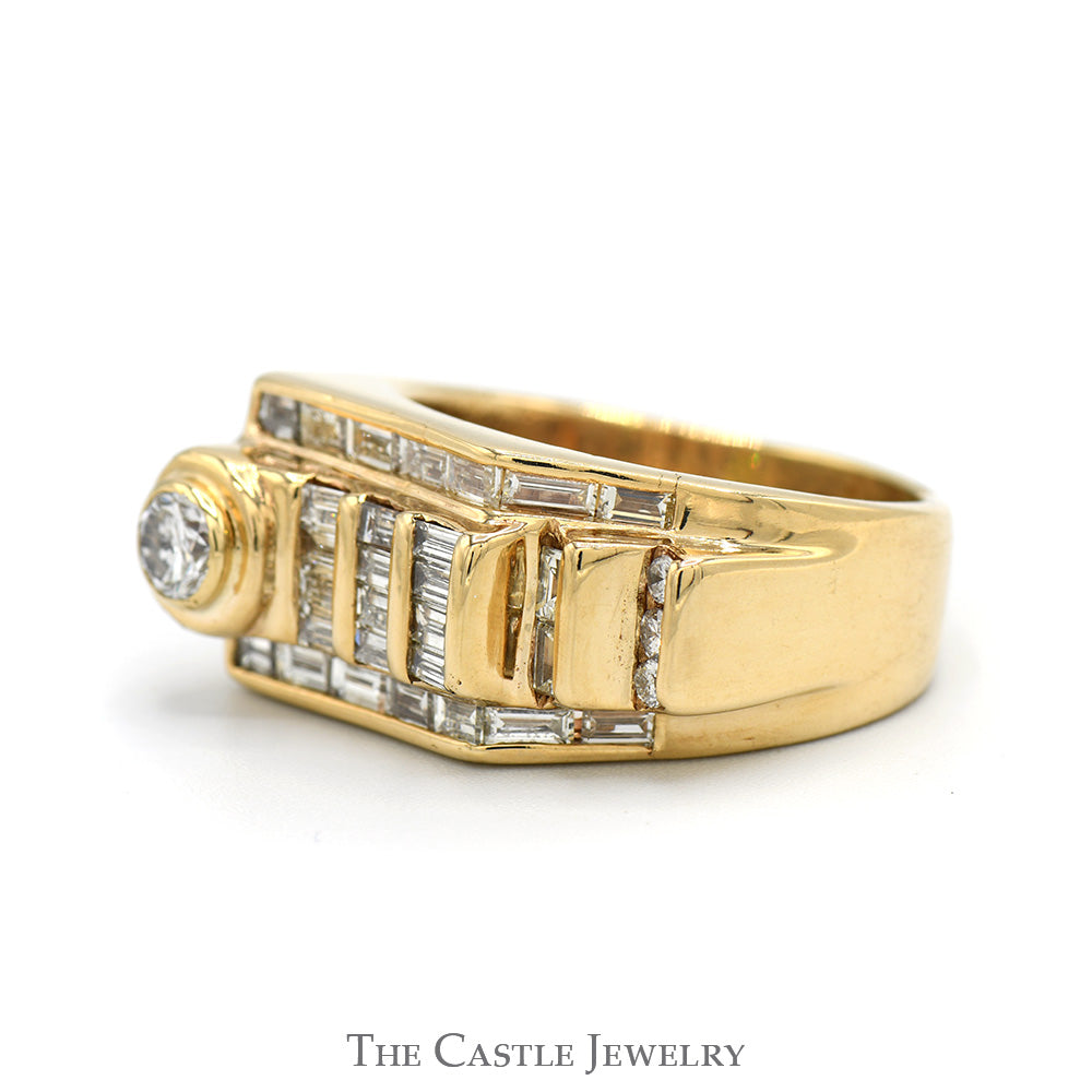 2cttw Round & Baguette Diamond Cluster Men's Ring in 14k Yellow Gold