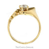 Round Diamond Solitaire Textured Nugget Style Ring in 14k Yellow Gold - Thumbnail 2