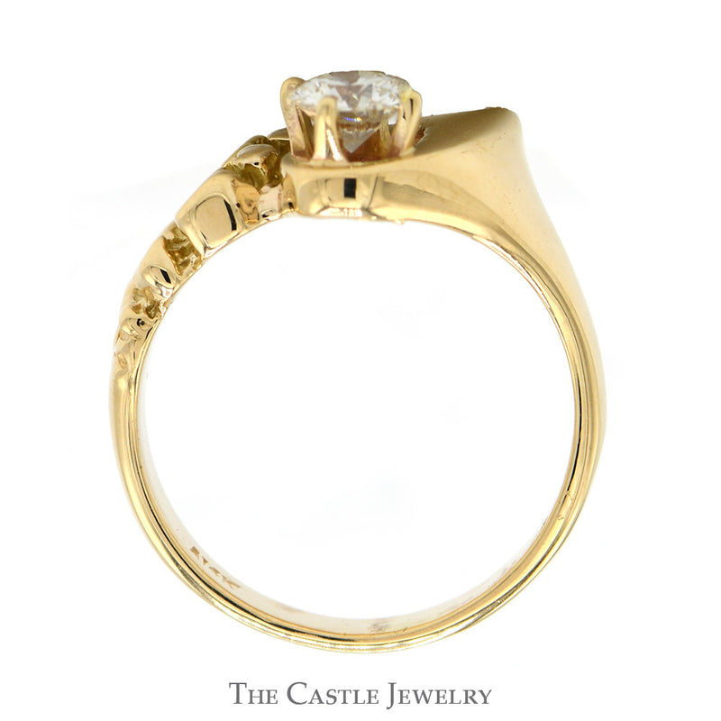 Round Diamond Solitaire Textured Nugget Style Ring in 14k Yellow Gold