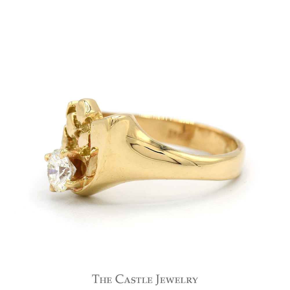 Round Diamond Solitaire Textured Nugget Style Ring in 14k Yellow Gold