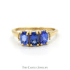 Three Stone Rectangular Tanzanite Ring with Baguette Cut Diamond Accents in 14k Yellow Gold - Thumbnail 1