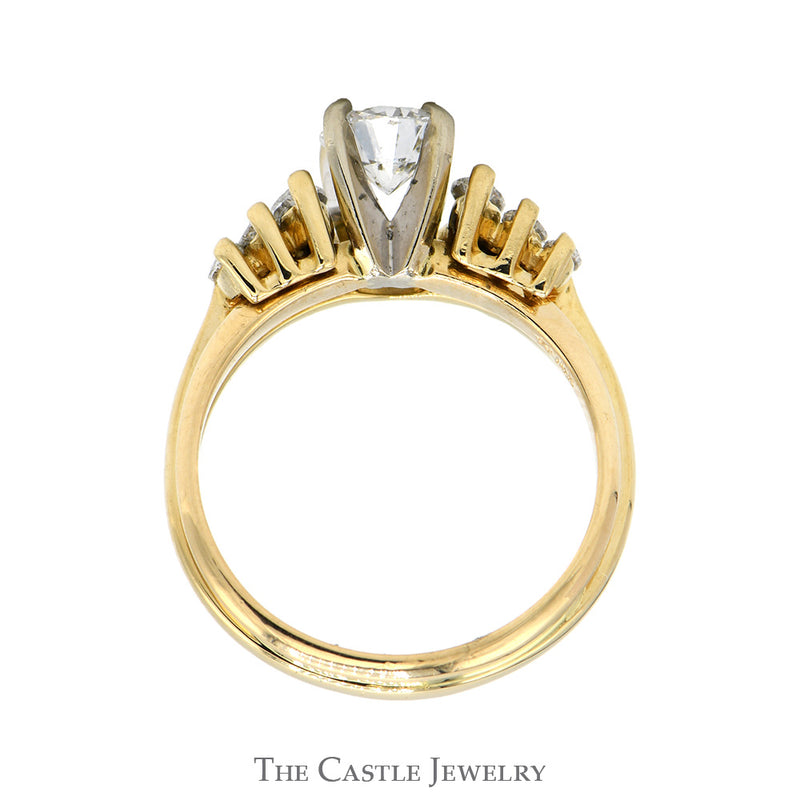 Round Diamond Engagement Ring with Marquise Diamond Sides & Matching Soldered Band in 14k Yellow Gold