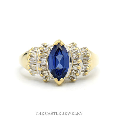 Marquise Tanzanite Ring with Baguette Cut Diamond Accents in 14k Yellow Gold