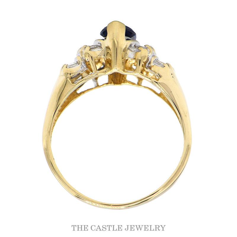 Marquise Tanzanite Ring with Baguette Cut Diamond Accents in 14k Yellow Gold