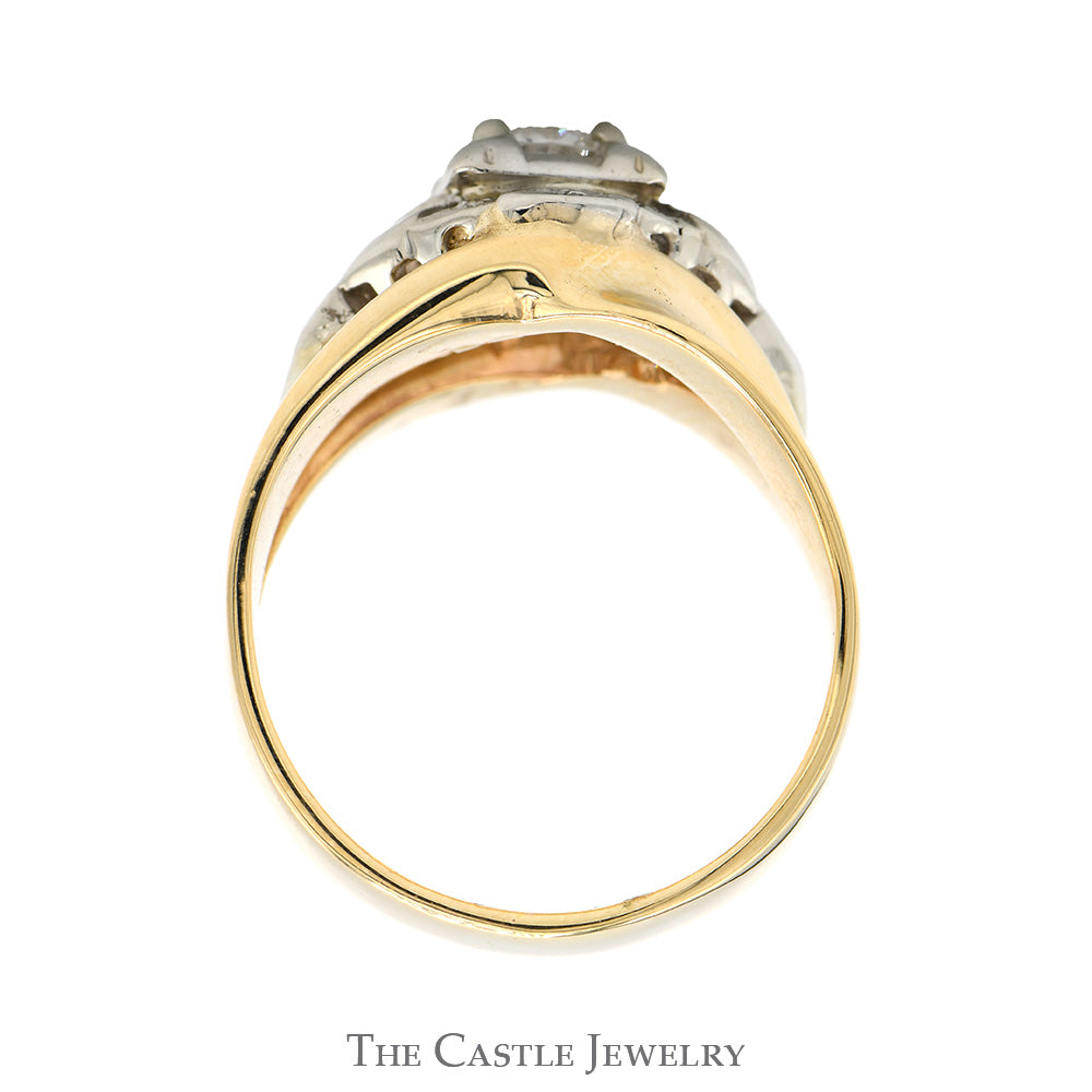 1/2ct Round Diamond Solitaire in Ornate 10k White & Yellow Gold Two Tone Mounting