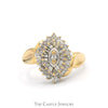 Marquise Shaped Cluster Ring with Baguette & Round Diamonds in 14k Yellow Gold - Thumbnail 1