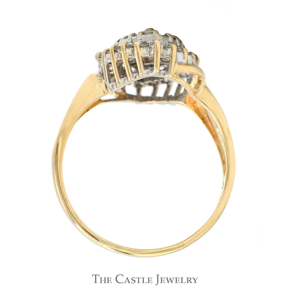 Marquise Shaped Cluster Ring with Baguette & Round Diamonds in 14k Yellow Gold