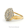 Marquise Shaped Cluster Ring with Baguette & Round Diamonds in 14k Yellow Gold - Thumbnail 3