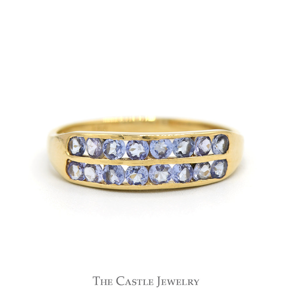 Double Row Channel Set Round Tanzanite Band in 14k Yellow Gold