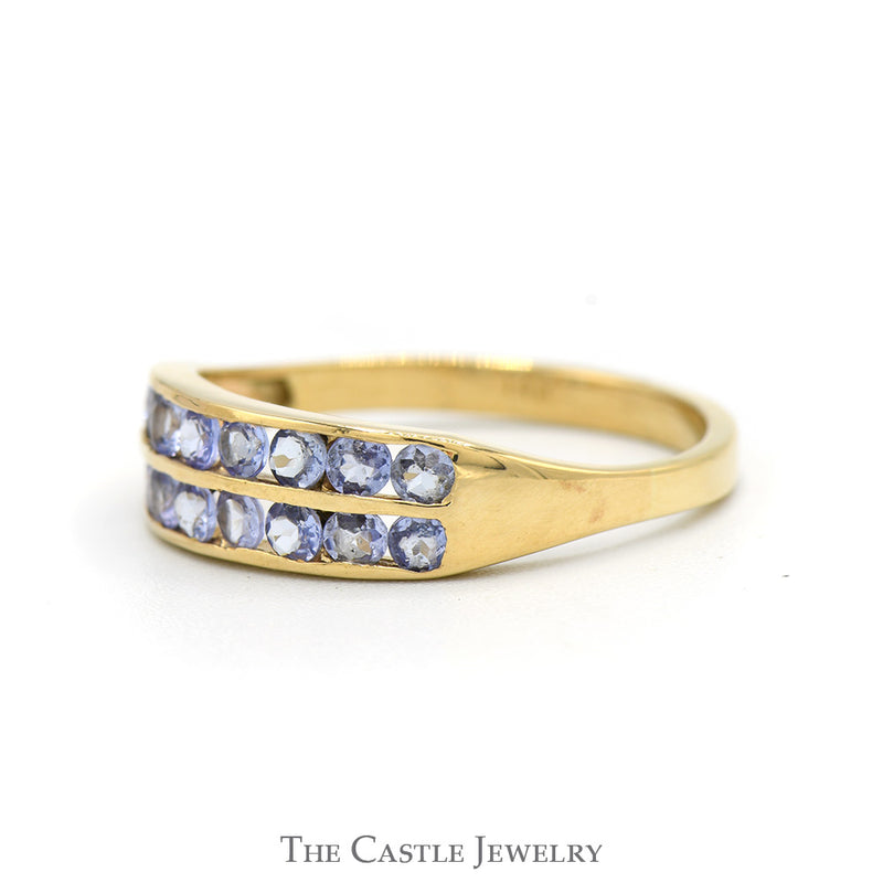 Double Row Channel Set Round Tanzanite Band in 14k Yellow Gold